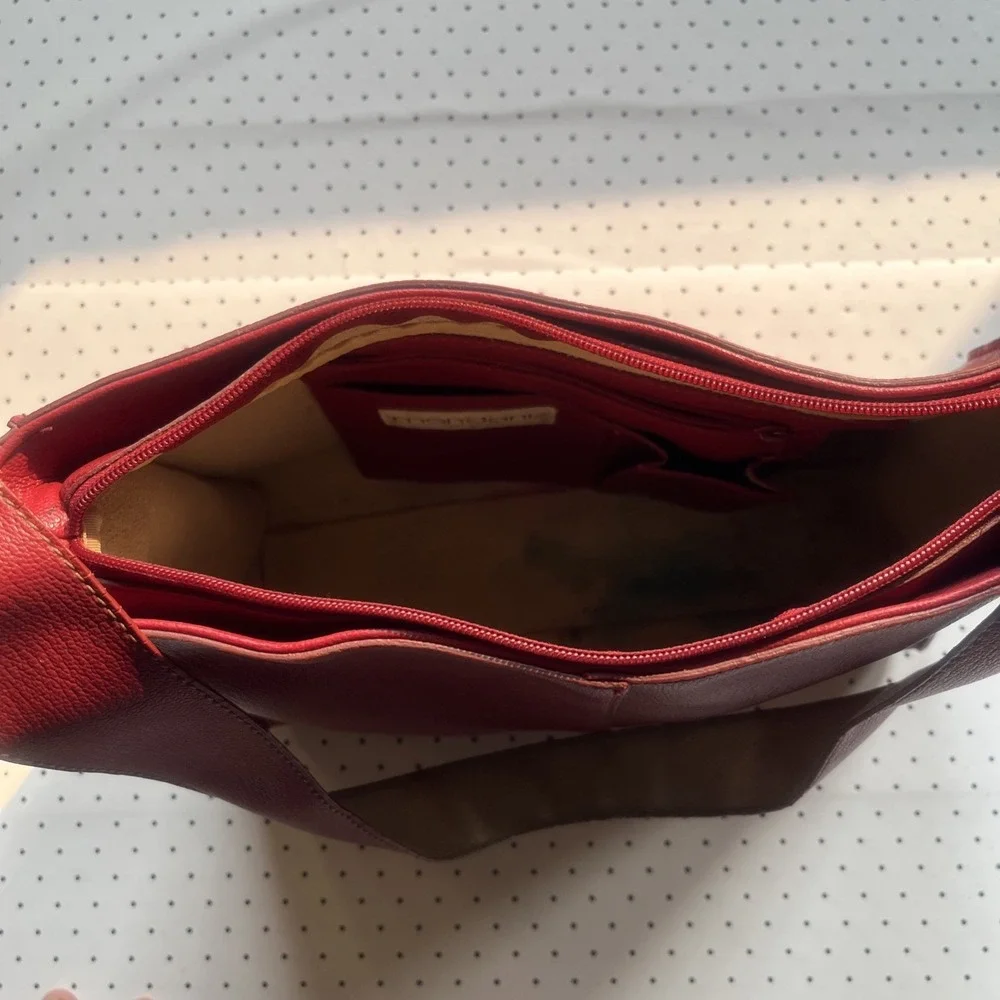 Vintage 90s Cherry Red Leather Hobo Shoulder Bag Minimalist Purse